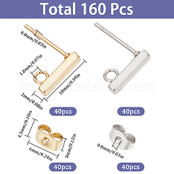 80Pcs 2 Color Rectangle Shape 304 Stainless Steel Stud Earring Findings&nbsp;STAS-SC0008-59