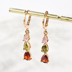 Teardrop Brass Pave Colorful Cubic Zirconia Hoop Earrings for Women&nbsp;EJEW-G428-23G