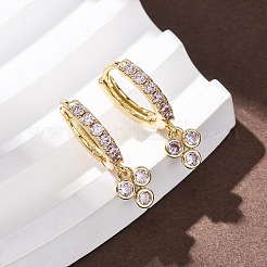 Three-Clover Brass Micro Pave Cubic Zirconia Hoop Earrings&nbsp;EJEW-Z159-01G-02