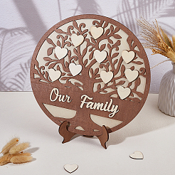 1Pc Flat Round Wooden Peach Heart Family Tree Love Ornament&nbsp;AJEW-DC0001-95B
