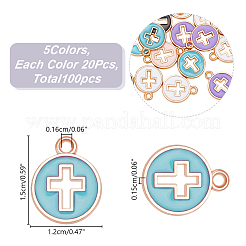 100Pcs 5 Colors Light Gold Plated Alloy Enamel Pendants&nbsp;ENAM-AR0001-73