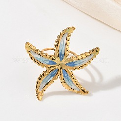 304 Stainless Steel Enamel Open Cuff Rings for Women&nbsp;RJEW-K320-03G-01