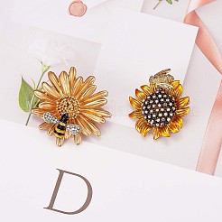 2Pcs 2 Style Sunflower and Bee Clear Cubic Zirconia Badges Pins with Enamel&nbsp;JX167A