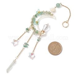 Wire Wrapped Natural Green Aventurine Chips Moon Hanging Ornaments&nbsp;HJEW-JM02621-01