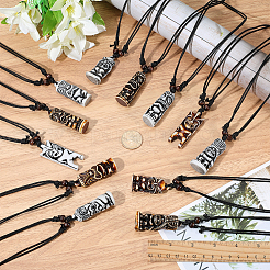 12Pcs 12 Colors Adjustable Resin Religion God of Wealth Zaki Ram Pendant Black Cord Necklaces for Men&nbsp;NJEW-ME0001-24