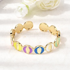 Brass Enamel Colorful Oval with Virgin Mary Open Cuff Bangles&nbsp;BJEW-K296-01G