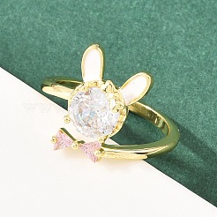 Bunny & Bowknot Brass Micro Pave Cubic Zirconia Cuff Rings for Women&nbsp;RJEW-A088-10G