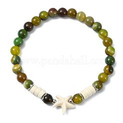 Natural Striped Agate/Banded Agate & Synthetic Turquoise Beads Stretch Bracelets for Women&nbsp;BJEW-JB13811