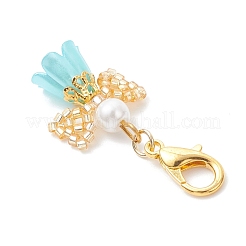 Glass Seed & Acrylic Flower Angel Pendant Decorations&nbsp;HJEW-MZ00391