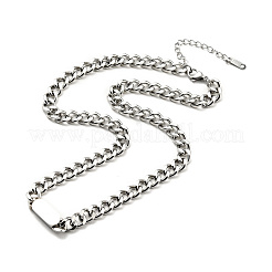 Non-Tarnish 304 Stainless Steel Rectangle Pendant Necklace with Curb Chains for Men Women&nbsp;NJEW-P229-18P