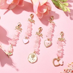 Natural Rose Quartz Chip Beaded Pendant Decorations&nbsp;HJEW-JM01196