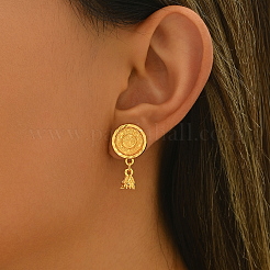 Vintage Flat Round Coin Brass Stud Earrings&nbsp;QH3726