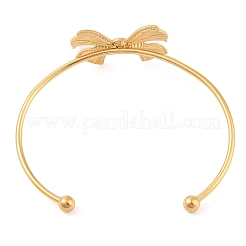 Bowknot 304 Stainless Steel Crystal Rhinestone Open Cuff Torque Bangles for Women&nbsp;BJEW-Z070-02G