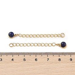 Ion Plating(IP) 316 Surgical Stainless Steel Curb Chain Extender with Natural Lapis Lazuli Round Charm&nbsp;STAS-A097-01G-07