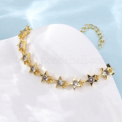 Brass Micro Pave Clear Cubic Zirconia Link Bracelets for Women&nbsp;BJEW-D342-01G