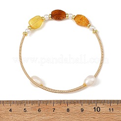 Oval Natural Amber and Pearl Cuff Bangles&nbsp;BJEW-JB14490