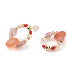 Natural Agate & Strawberry Quartz & Synthetic Coral Dangle Earrings&nbsp;EJEW-L286-15G