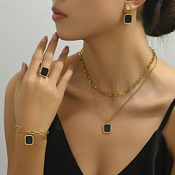 Rectangle Brass Pendant Necklaces & Stud Dangle Earrings & Charm Bracelets & Rings Sets&nbsp;FS-WG9F4AF-01
