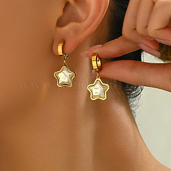 Stainless Steel Imitation Pearl Star Hoop Earrings&nbsp;MR8131