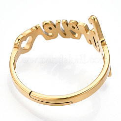 Ion Plating(IP) 304 Stainless Steel Heart with Word Forever Adjustable Ring&nbsp;RJEW-T027-05G