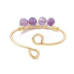 Copper Wire Wrapped Natural Gemstone Open Ring&nbsp;RJEW-JR00627