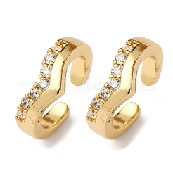 Brass Micro Pave Clear Cubic Zirconia C-Shaped Cuff Earrings&nbsp;LS-EJEW-D328-09G-03