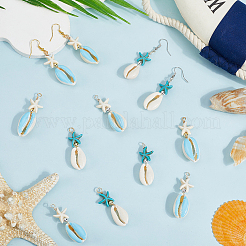 40Pcs 4 Colors Cowrie Shell & Dyed Synthetic Turquoise Starfish Pendants&nbsp;PALLOY-SC0004-40