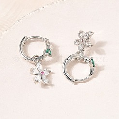 Flower Brass Micro Pave Cubic Zirconia Hoop Dangle Earrings for Women&nbsp;EJEW-A167-13P-01