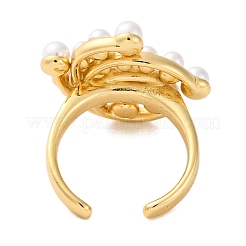Rack Plating Flower Brass ABS Imitation Pearl Open Cuff Rings for Women&nbsp;RJEW-S242-08G