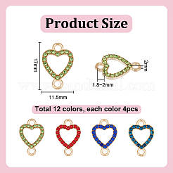 48Pcs 4 Colors Alloy Micro Pave Rhinestone Connector Charms&nbsp;FIND-PH0027-22