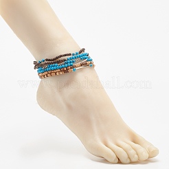 6Pcs 6 Style Natural Coconut & Synthetic Turquoise Beaded Stretch Anklets Set with Brass Tube&nbsp;AJEW-AN00482