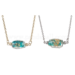 2Pcs 2 Colors Handmade Gold Sand Lampwork Oval Pendant 304 Stainless Steel Cable Chain Necklaces&nbsp;NJEW-JN05375