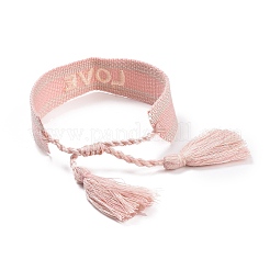 Word Love Polycotton(Polyester Cotton) Braided Bracelet with Tassel Charm&nbsp;LS-BJEW-F429-07