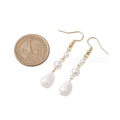 Teardrop Shell Pearl & Brass Dangle Earrings for Women&nbsp;EJEW-TA00513