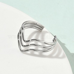 304 Stainless Steel Triple Wave Cuff Open Rings for Women&nbsp;RJEW-A095-02P