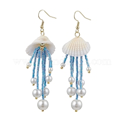 Glass & Natural Shell & Non-magnetic Synthetic Hematite Dangle Earrings&nbsp;EJEW-MZ00383-03