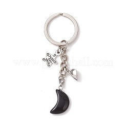 2Pcs Valentine's Day Alloy Natural Obsidian and Opalite Keychains&nbsp;KEYC-JKC01173