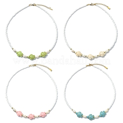 Ocean Sea Animals Synthetic Turquoise & Natural Cultured Freshwater Pearl & Glass Seed Beaded Necklaces for Women&nbsp;NJEW-JN06127-02