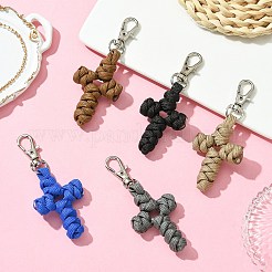 Handmade Woven Polyester & Spandex Cross Pendant Decorations&nbsp;HJEW-JM02690