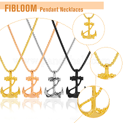 4Pcs 4 Colors Stainless Steel Anchor Pendant Necklaces Set with Box Chains for Men&nbsp;NJEW-FI0001-26