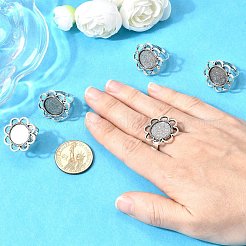 Vintage Adjustable Iron Finger Ring Components Alloy Flower Cabochon Bezel Settings&nbsp;PALLOY-O039-25AS