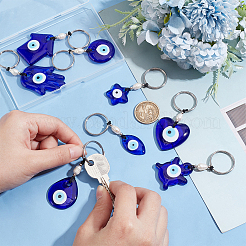 8Pcs 8 Styles Glass Blue Evil Eye Pendant Keychains&nbsp;KEYC-PH0002-05