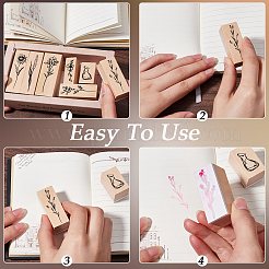 Flower Wooden Rubber Stamps Sets&nbsp;DIY-WH20013-69A