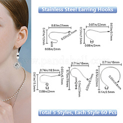 300Pcs 5 Style 304 Stainless Steel Earring Hooks&nbsp;STAS-BBC0004-44