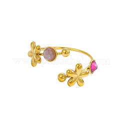 304 Stainless Steel & Nstural Gemstone & Cubic Zirconia Cuff Rings for Women&nbsp;STAS-OY012-53G