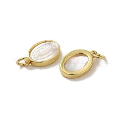 Rack Plating Brass Pave Shell Oval Charms&nbsp;KK-H473-09G