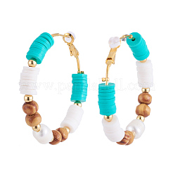 Brass Heishi Beaded Hoop Earrings&nbsp;EJEW-JE04087-04
