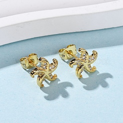 Brass Micro Pave Clear Cubic Zirconia Stud Earrings&nbsp;EJEW-D328-04G-04