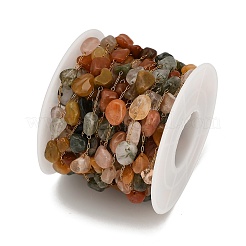 Handmade 304 Stainless Steel Indian Agate Beads Nuggets Link Chains&nbsp;CHS-B011-08G