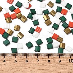 4 Colors Christmas 2-Hole Square Glass Seed Beads&nbsp;SEED-X0058-09